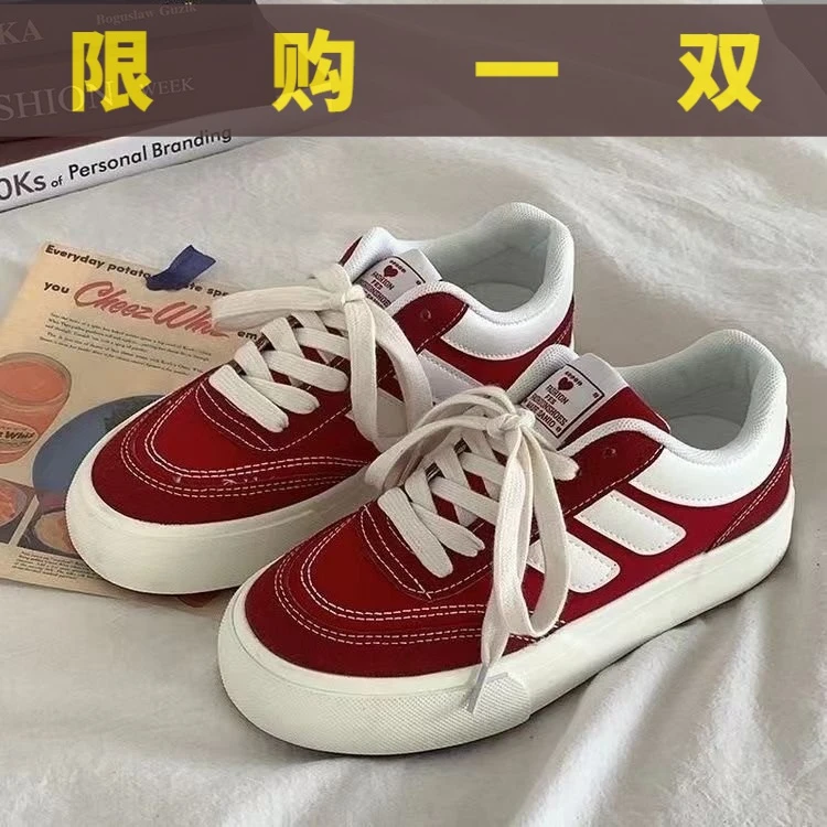 国货潮牌2023新款复古红色板鞋女款百搭休闲帆布鞋小众原创设计ch