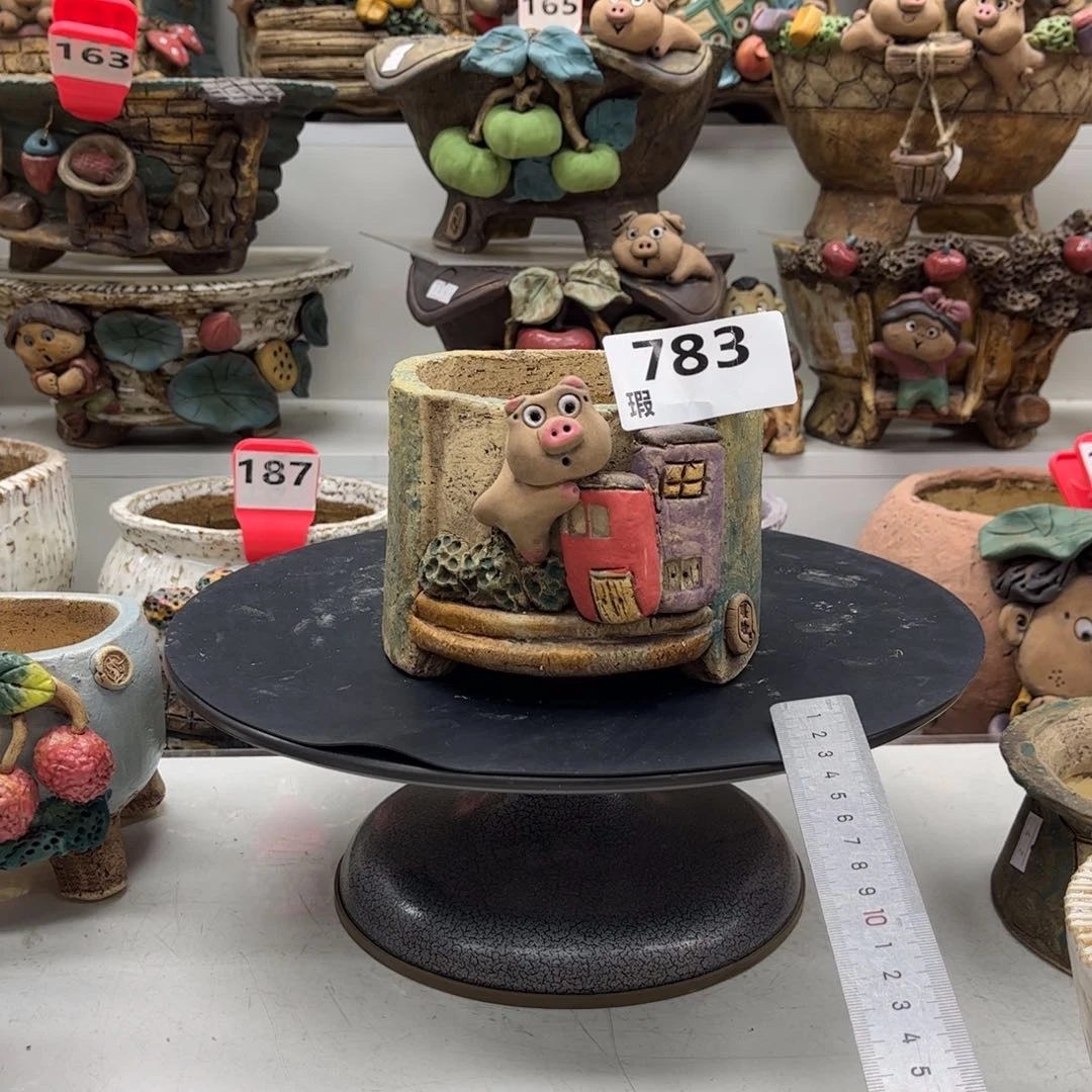 红陶20CM以下魍*花盆783瑕疵魍魉