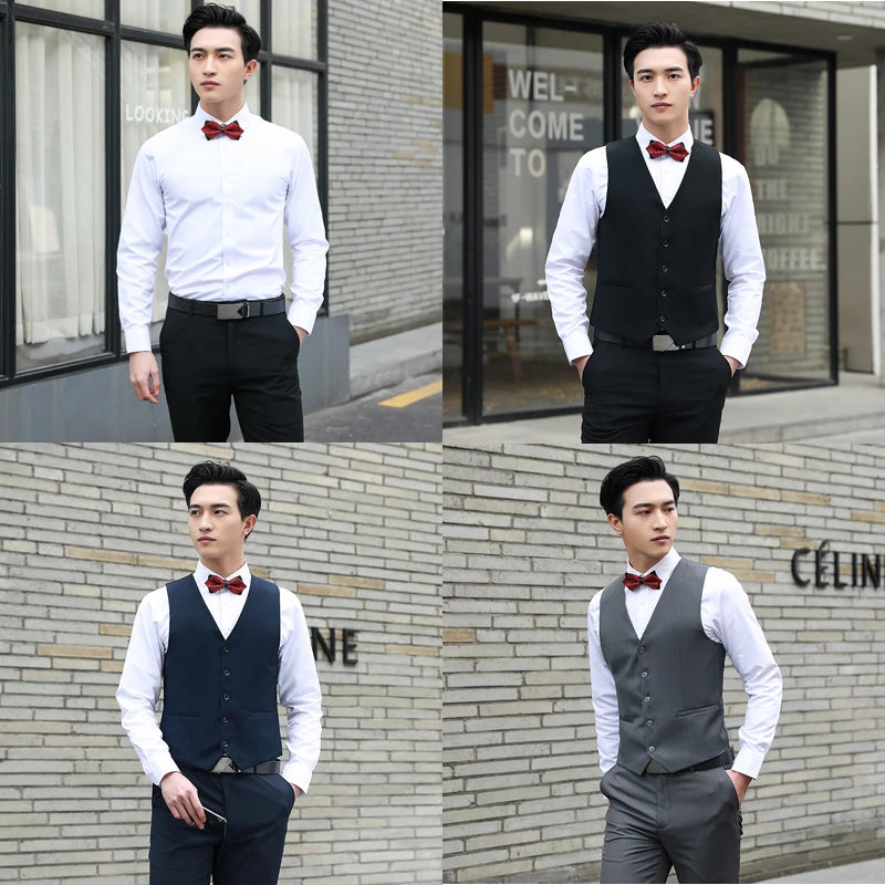 西式夏季伴郎服兄弟装团衣服西装礼服马甲白衬衫新郎套装大码背带