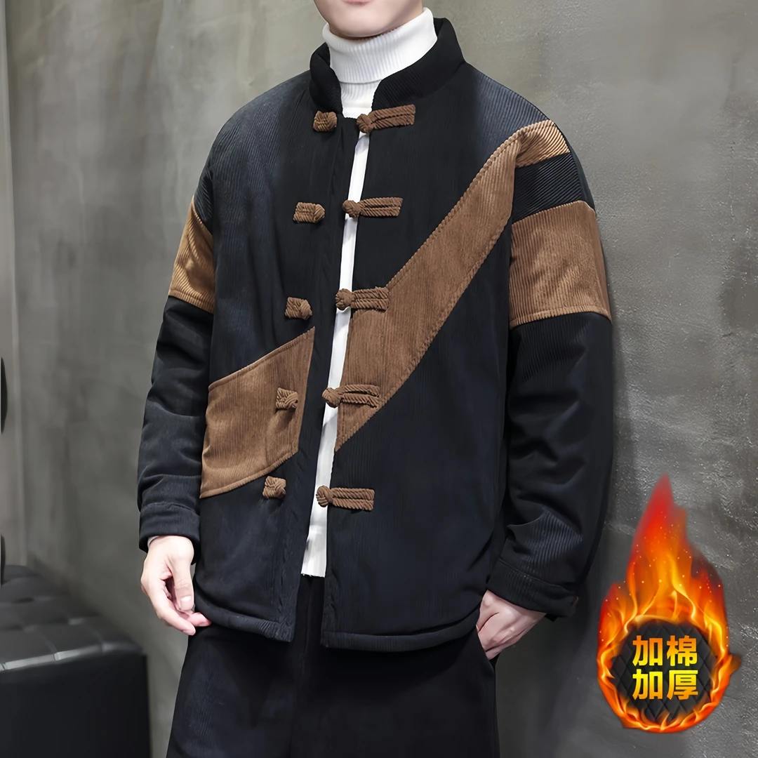 中国风灯芯绒棉衣男士冬季加厚棉袄大码棉服盘扣潮新中式唐装外套