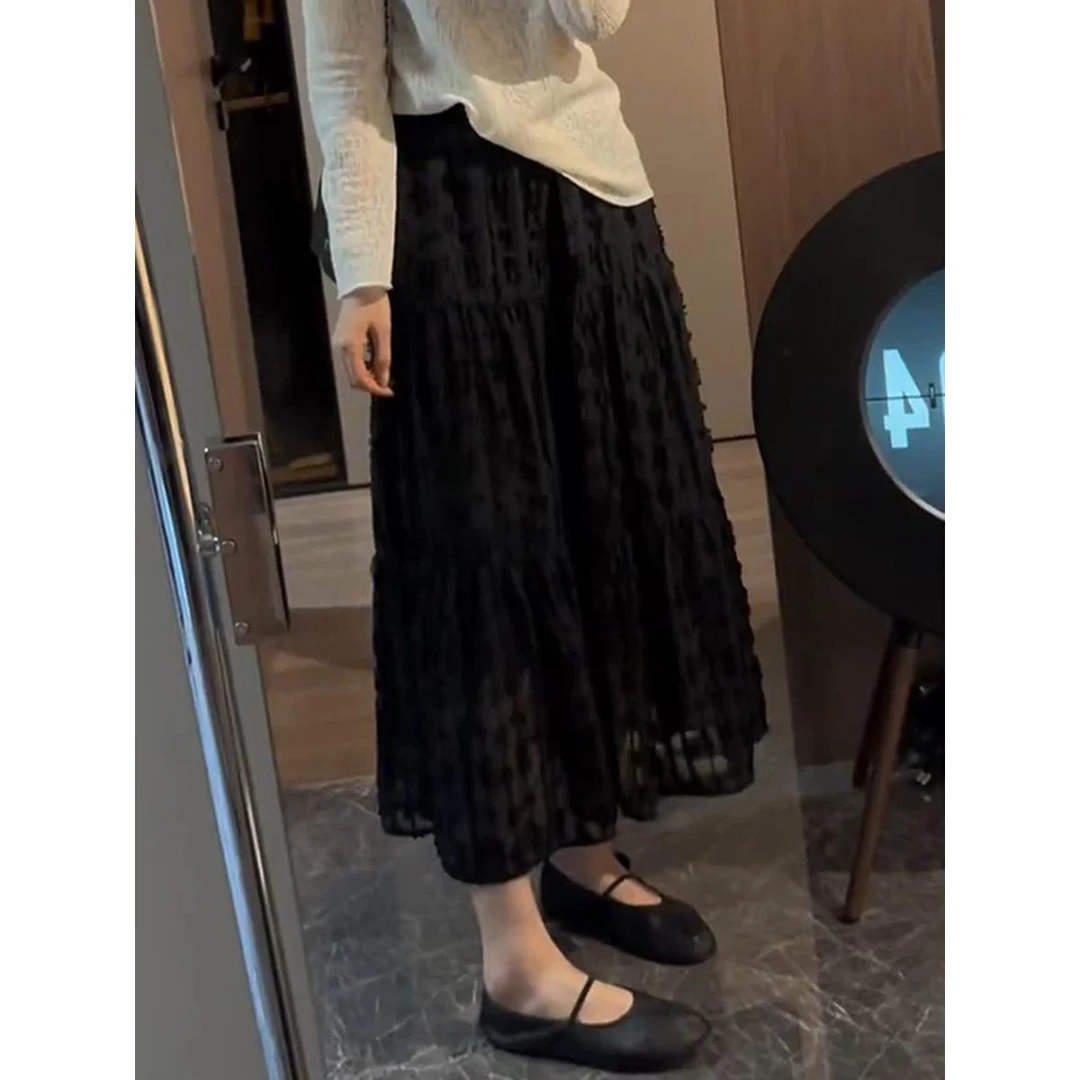 仙女半身裙女春秋薄新款高腰韩版显瘦A字中长裙设计感松紧腰裙子