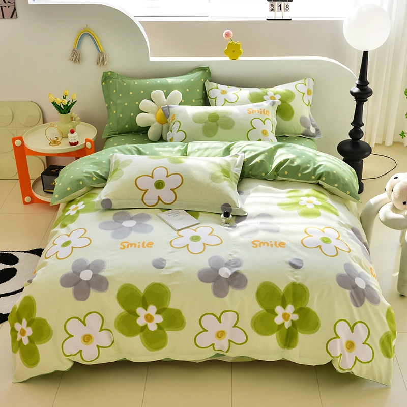 100%纯棉四件套全棉小清新印花田园风单双人学生宿舍三件套四季款