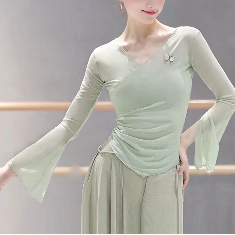 舞蹈服中国风夏季飘逸仙气身韵服古典舞服艺考古风修身开叉纱衣女