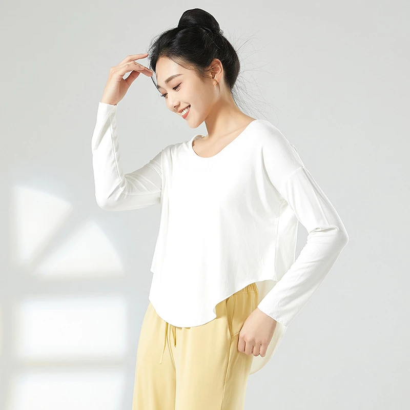 古典舞透气上衣落肩长袖新款现代舞蹈训练服休闲显瘦圆领宽松大码