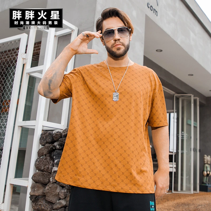 胖胖火星大码男装满身花冰丝短袖t恤胖子加肥加大宽松透气半袖t恤