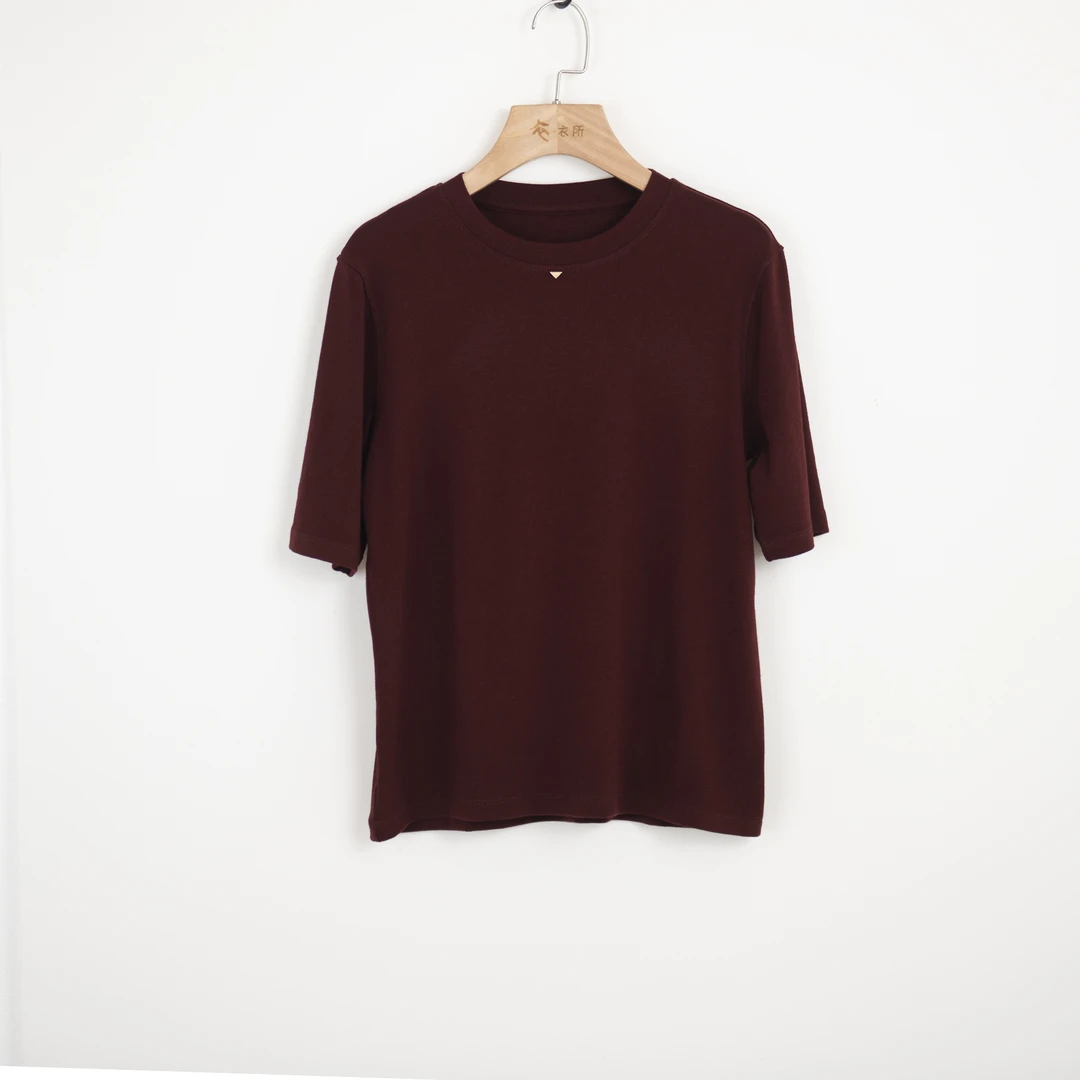 华人杰新款短袖精油t恤宽松时尚休闲女质感百搭短袖气质领纯色T恤