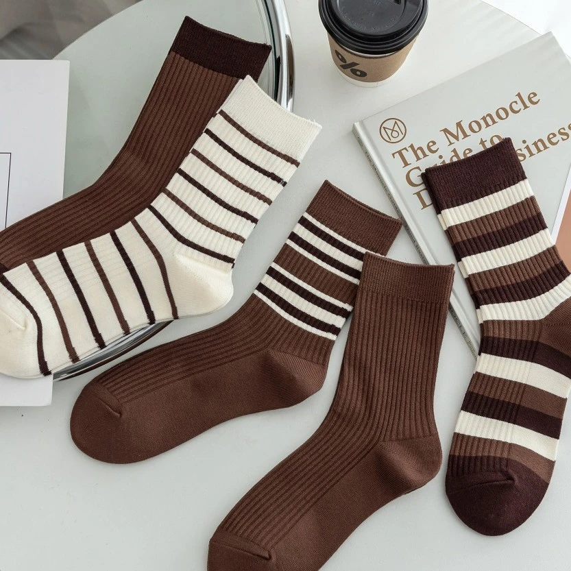 秋冬绵羊毛中筒条纹女士休闲百搭秋冬款袜堆堆袜ins防汗潮流秋冬