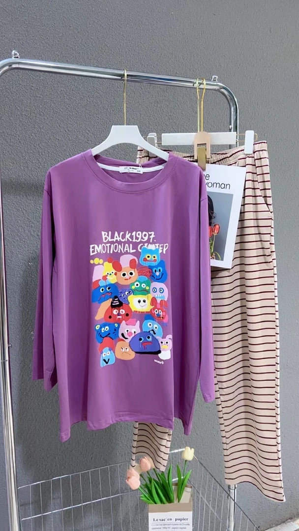 时尚大码女士家居服睡衣两件套2495潮流卡通宽松套装