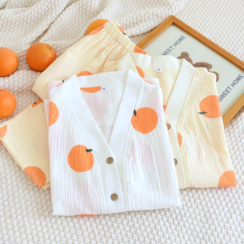 【小美满】女士100%纯棉睡衣女套装双层棉纱长袖柔软四季全棉家居服