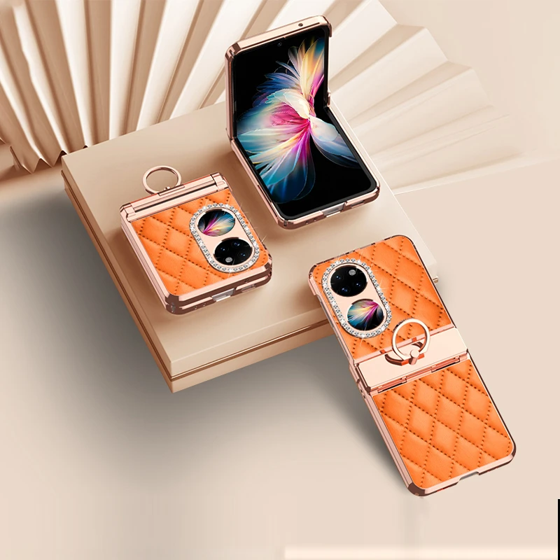 羽唯适用华为Pocket2手机壳皮纹p50Pocket折叠外壳PuraX指环闪钻