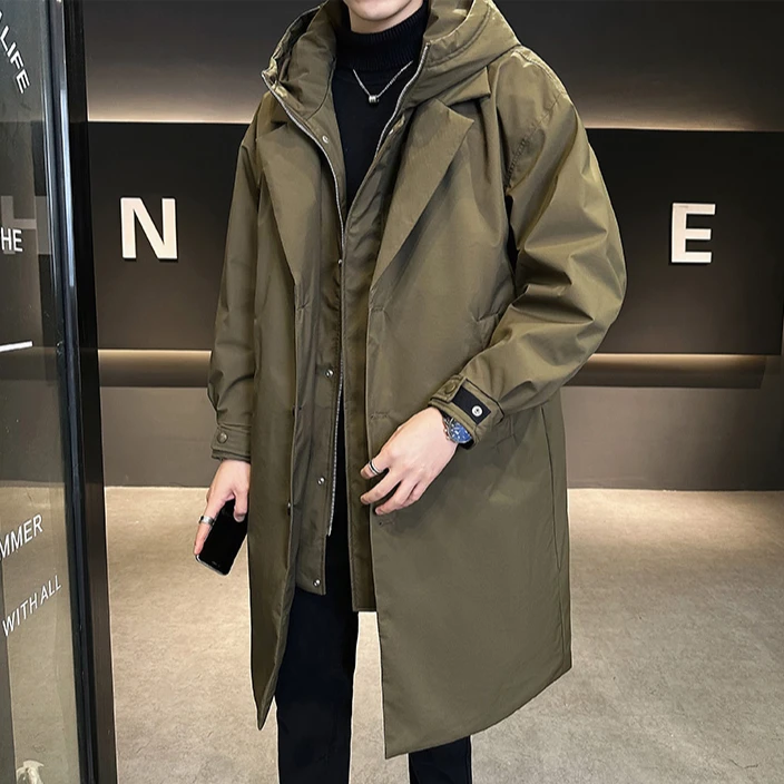 假两件羽绒服男中长款休闲男装厚款潮流青年韩版连帽男士羽绒外套