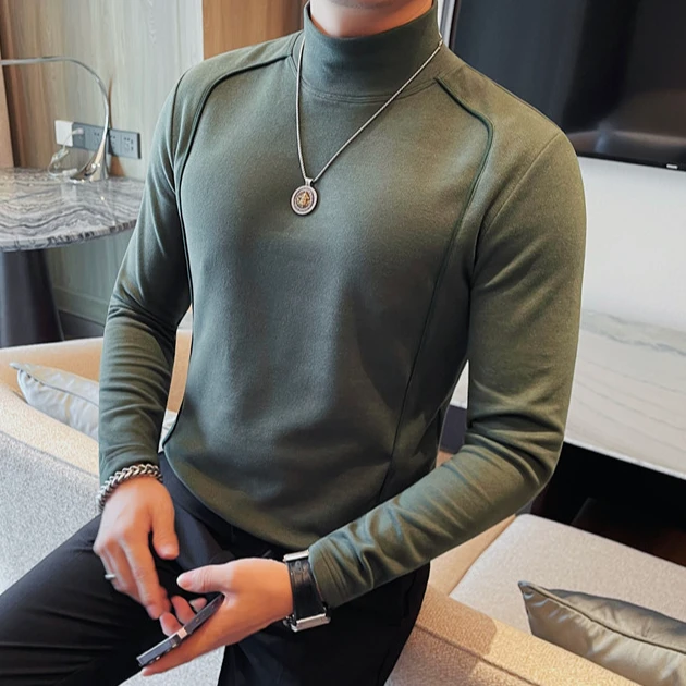 德绒长袖t恤男款长袖修身春秋男装中领潮流春季半高领男士打底衫