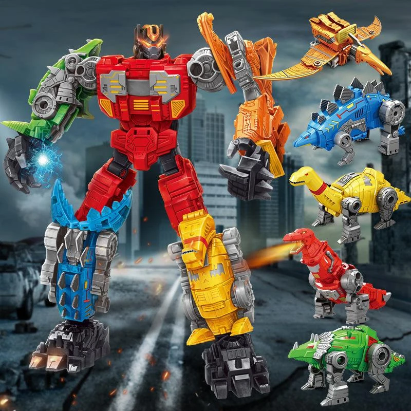O/呵机甲恐龙变形玩具机器人五合一体儿童3-6岁男孩模型合体机甲