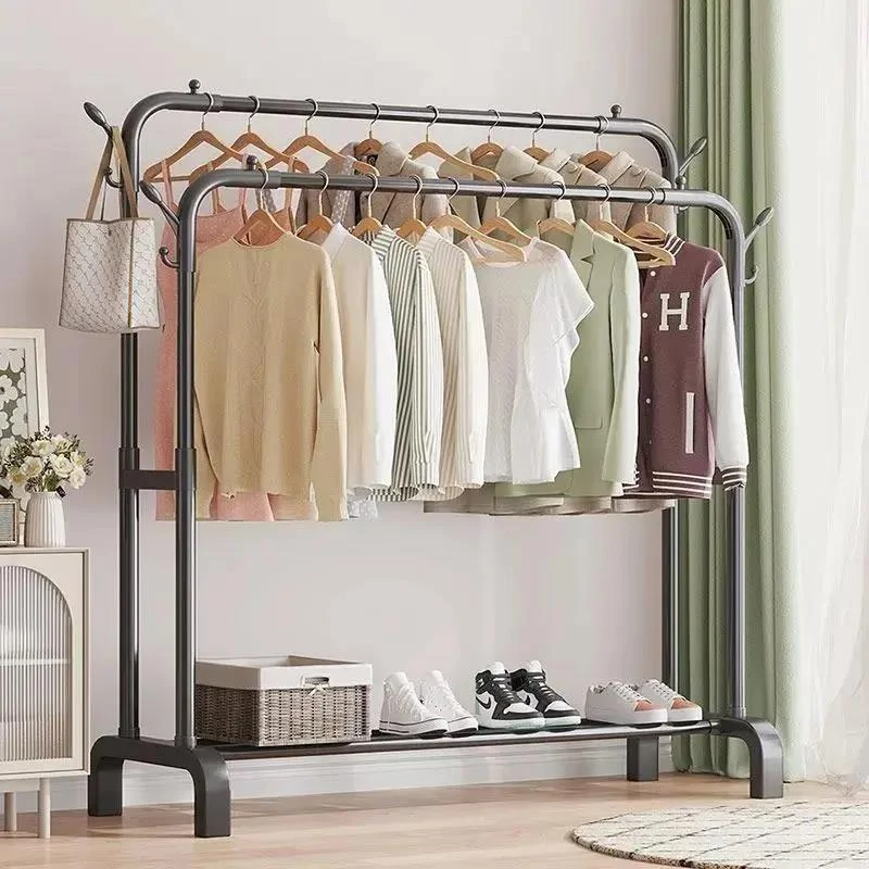 简易衣架落地立式家用双排晾衣架卧室阳台出租房宿舍双杆落地衣架