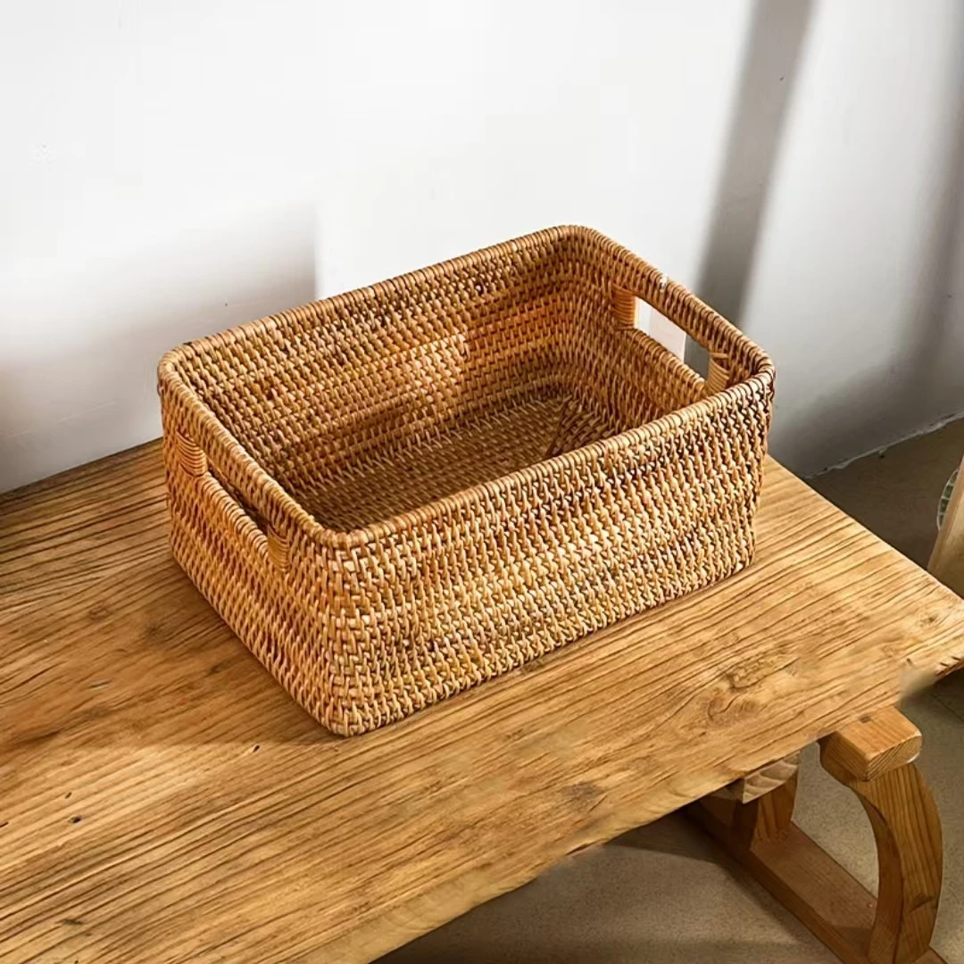 TB秋藤编客厅收纳桌面收纳筐尺寸：31*22*15cm