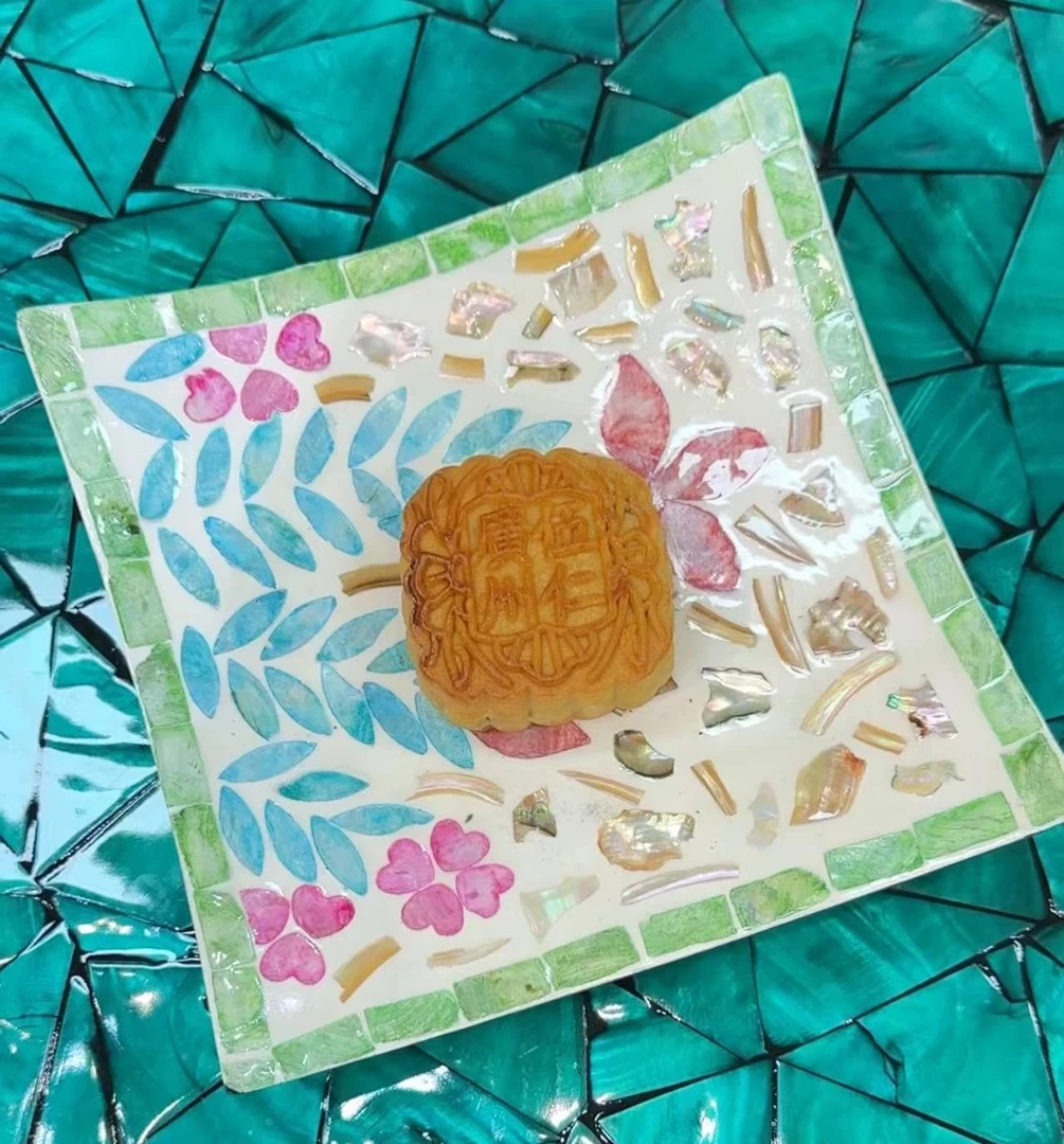 BK063轻奢镶钻贝壳盘水果盘尺寸：19*19*3cm