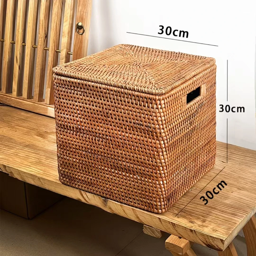 TB植物手工藤编方形带盖收纳箱储物箱尺寸：30*30*30cm