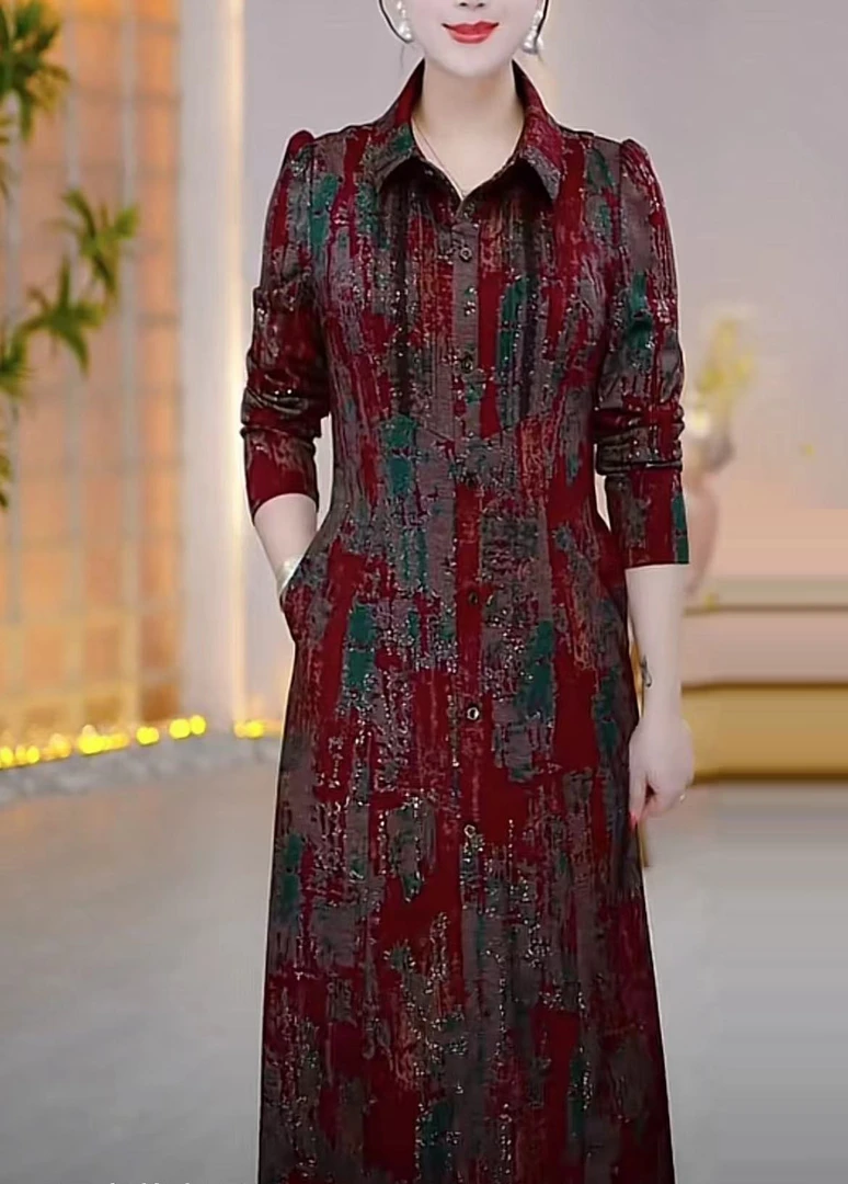 A1302 女装连衣裙显瘦气质女士时尚长袖百搭春秋收腰优雅印花裙子