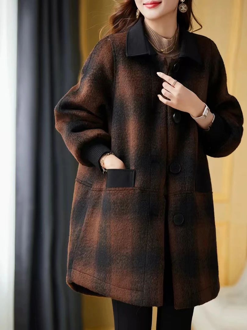 W0296洋气时尚气质百搭双面呢韩版冬季宽松呢中长款加厚秋冬大衣