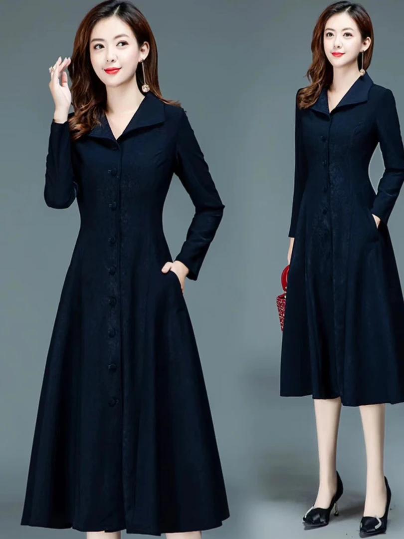 W0277大码显瘦气质长袖收腰中长款修身秋季春秋洋气时尚打底春季