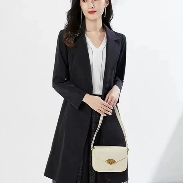 Y529 春秋显瘦气质网红洋气时尚百搭中长款风衣休闲女士春季收腰