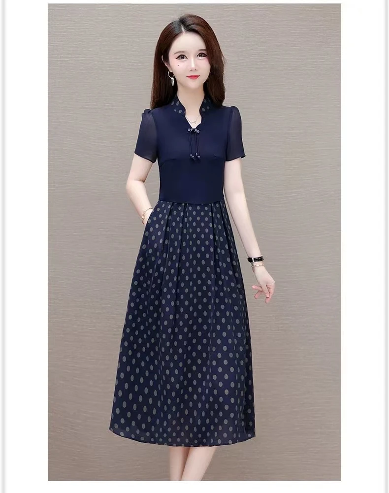 X328 气质女装连衣裙夏季新时尚轻奢洋气休闲显瘦假两件波点A字裙