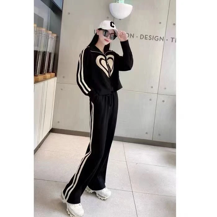 T080 秋季洋气减龄时尚拉链运动套装百搭修身显瘦两件套