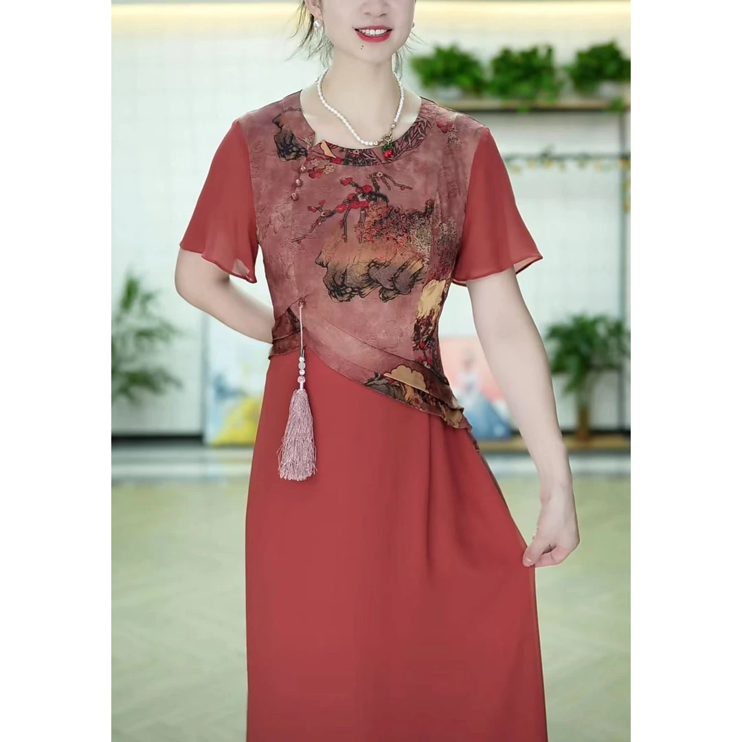 X205 气质女装连衣裙2024夏季新款时尚轻奢洋气显瘦国风碎花A字裙