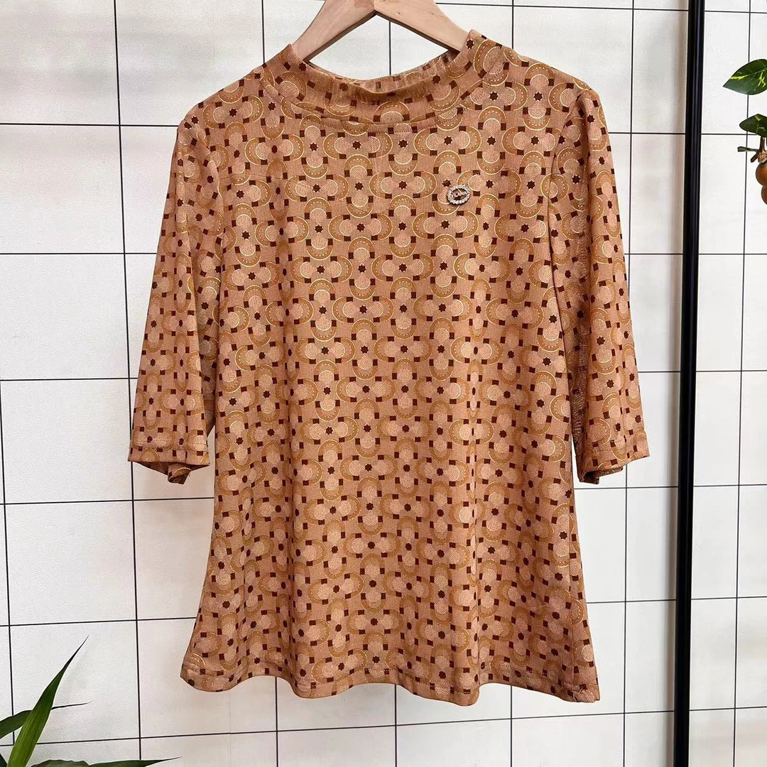 S923 新款洋气高档中袖几何时尚显瘦气质百搭立领紧身休闲上衣