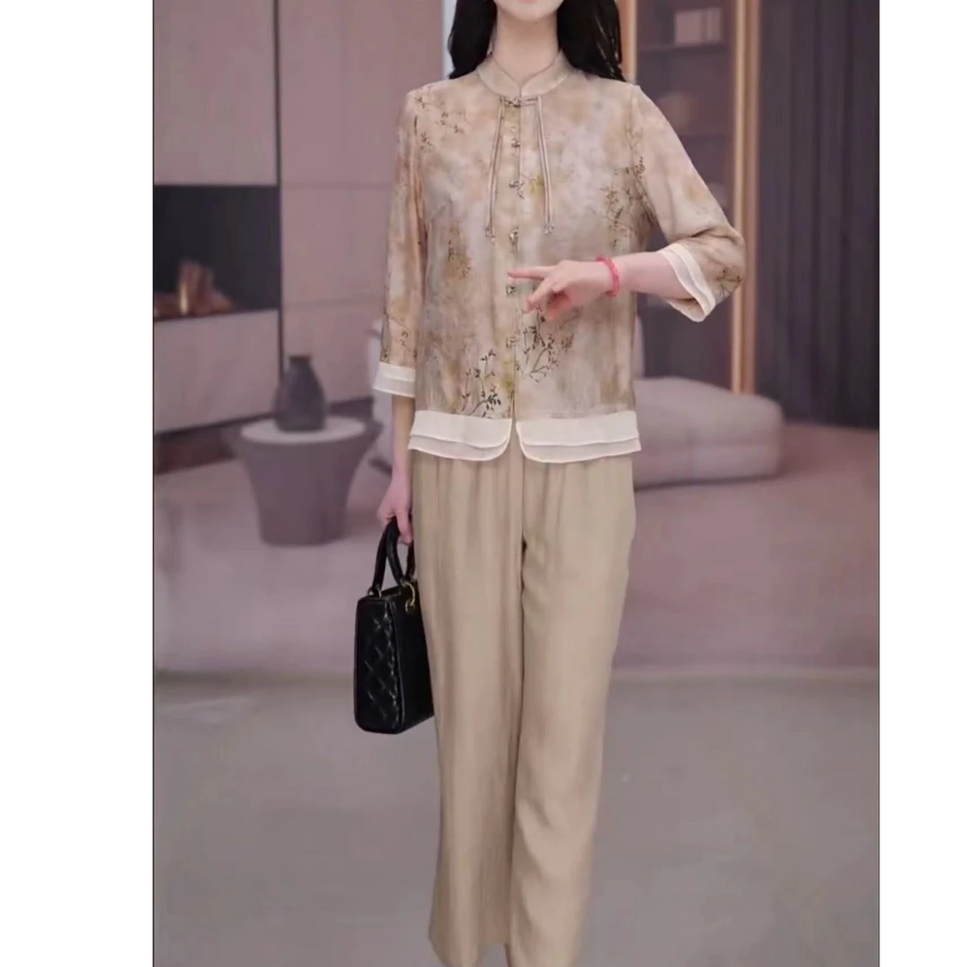 T355 时尚套装显瘦气质网红洋气休闲秋季减龄网纱盘扣长袖两件套