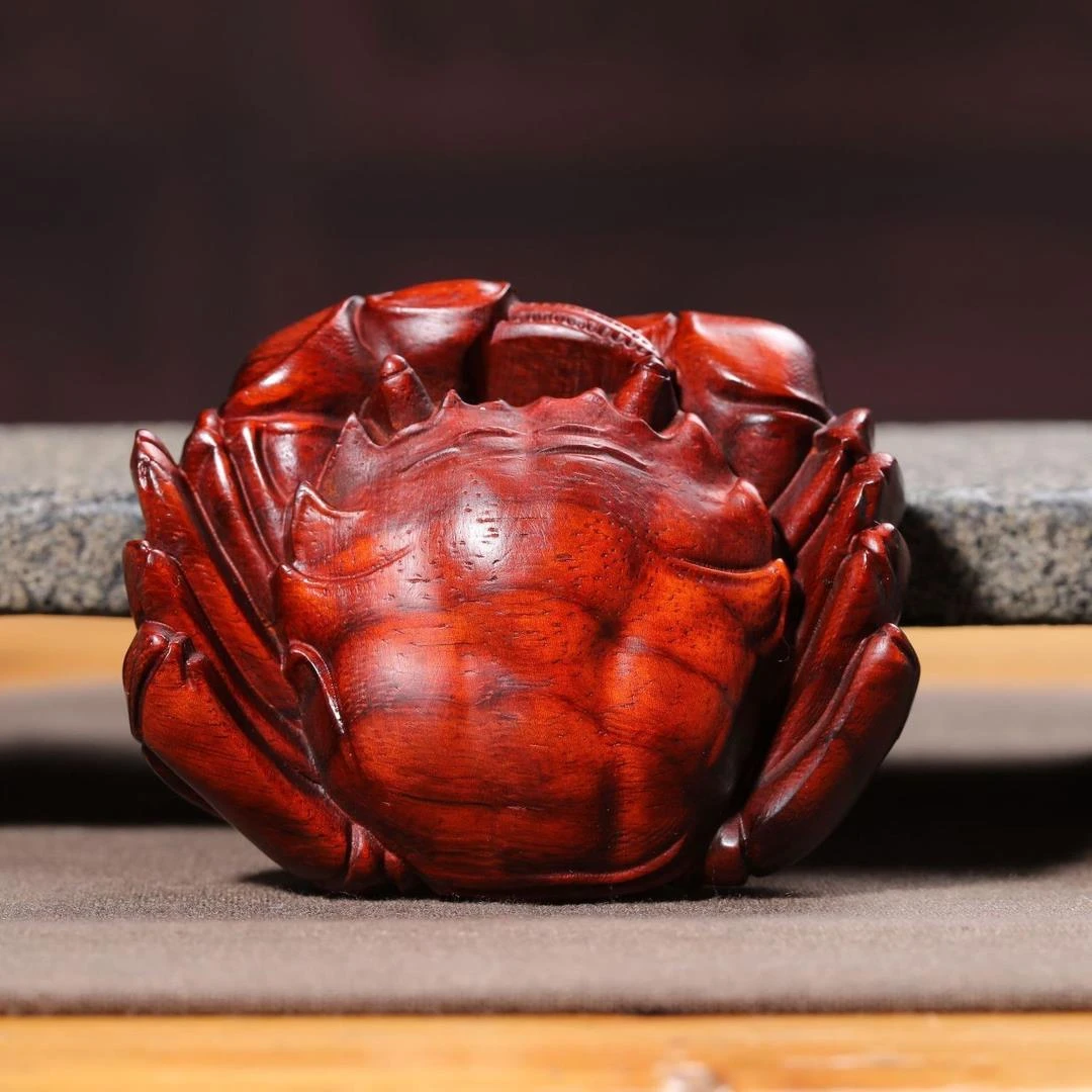 小叶紫檀木雕刻螃蟹手把件八方来财男士随身把玩件文玩装饰品摆件