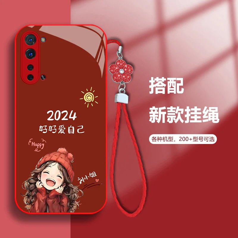 新款【OPPO Reno3】百家姓定制2024微笑女孩玻璃软硅全包防摔壳