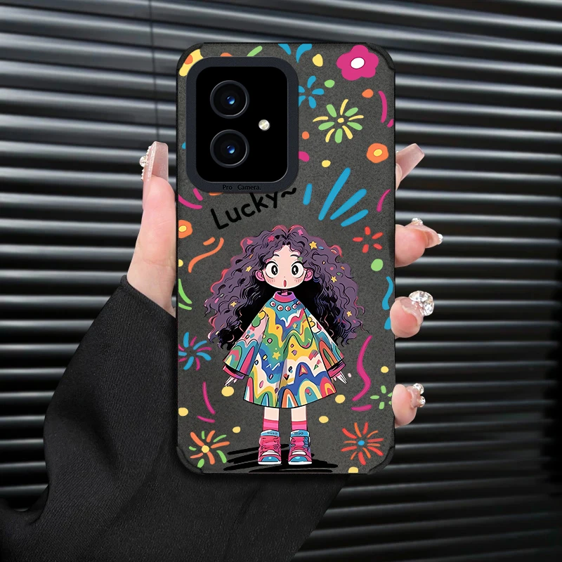 适用【荣耀100】新款可爱涂鸦女孩个性创意秋冬皮质手机壳