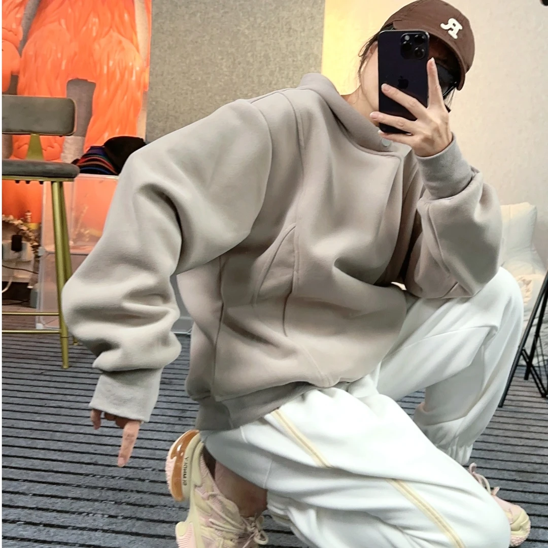 DK8824美式重磅宽松加绒套头连帽男女卫衣加厚秋冬百搭时尚