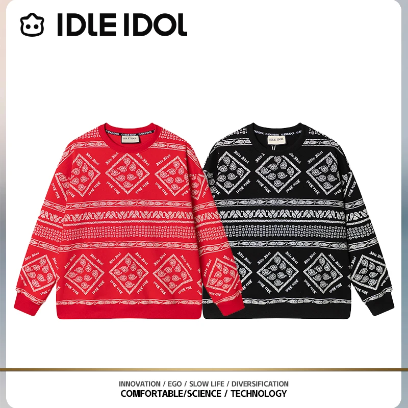 IDLE IDOL潮流休闲百搭简约时尚宽松腰果花圆领卫衣