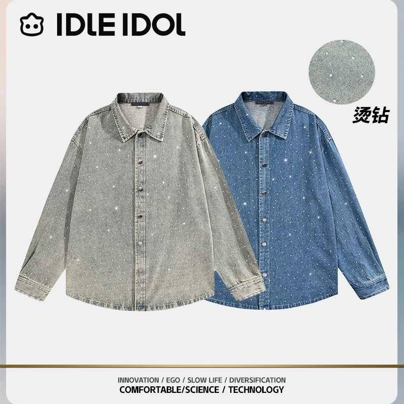IDLE IDOL【酒窝专属】春季重工镶钻水洗牛仔情侣款休闲夹克外套