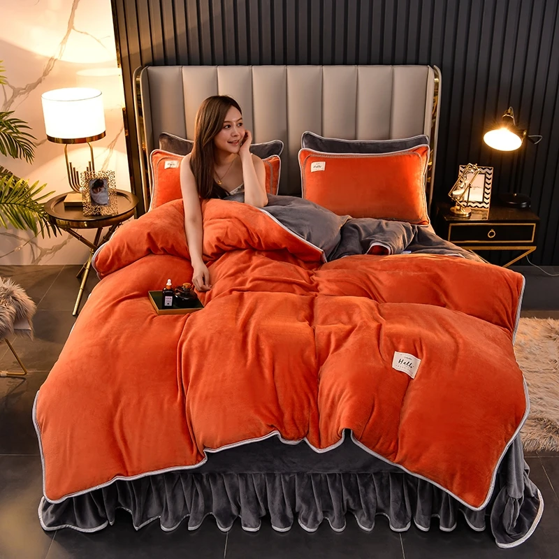 富安娜秋冬新品加厚加绒纯色珊瑚牛奶绒双面绒四件套法莱绒四件套