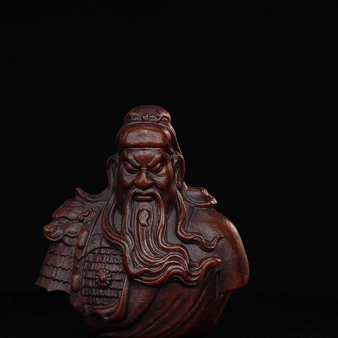 宜兴紫砂茶宠紫半身关公