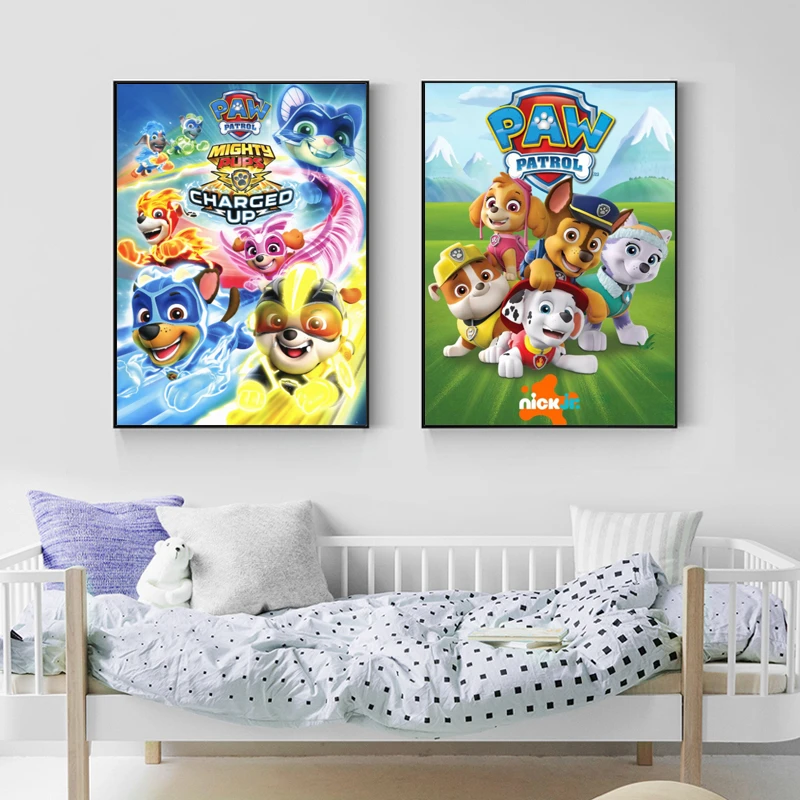 汪汪队双联儿童房实木轻奢墙面手工晶瓷装饰画卧室艺术平面挂画