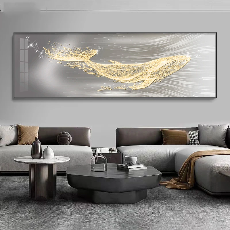 新款客厅艺术装饰画现代轻奢抽象鲸鱼沙发背景墙壁画卧室床头挂画