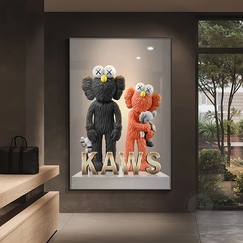 kaws入户玄关装饰画led灯画潮流走廊过道挂画高级感客厅发光壁画