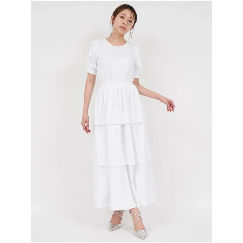 【TaKuMi】日系品牌 R 夏季新款 显瘦甜美短袖分层女装连衣裙