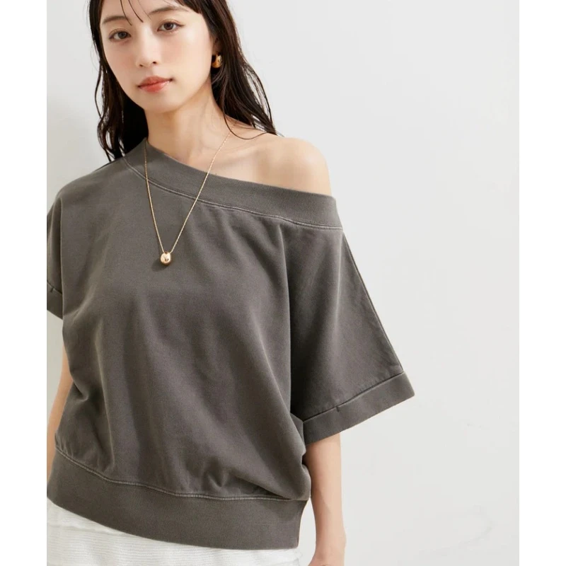 【TaKuMi】日系品牌 夏季新款 J 百搭纯色宽松休闲气质多穿法T恤