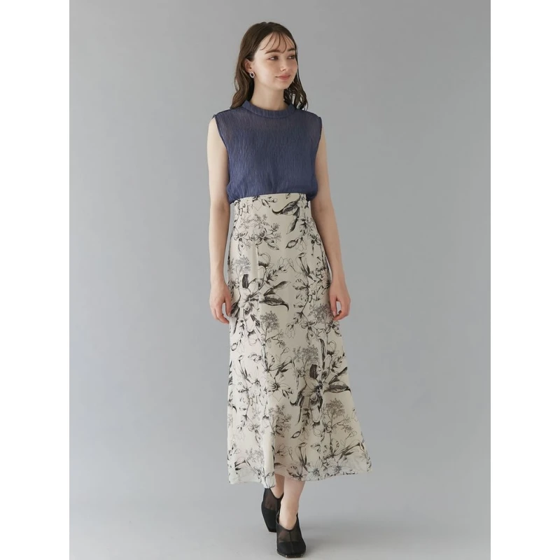 【TaKuMi】日系品牌 秋冬上新 R 高腰显瘦气质植物图案印花半身裙