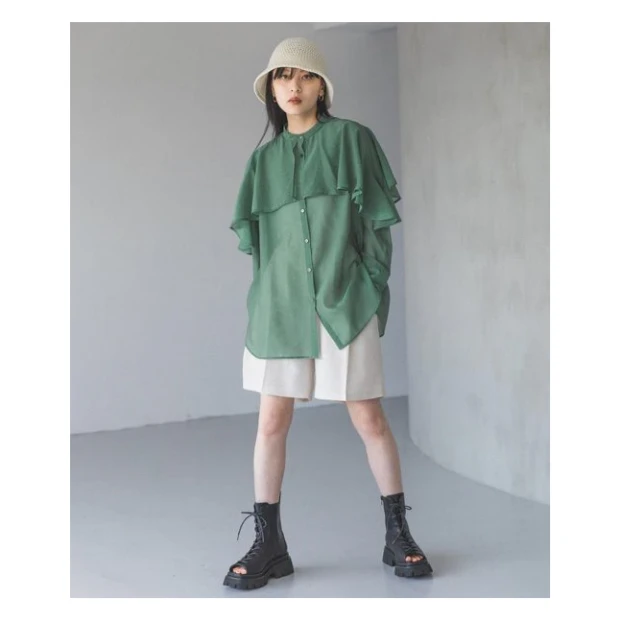 【TaKuMi】日系品牌 J 夏季新款 时尚百搭宽松荷叶边衬衫上衣