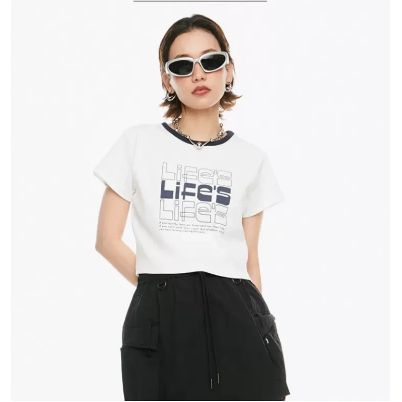 【TaKuMi】日系品牌 夏季新品 M 联名款休闲时尚撞边字母短袖T恤