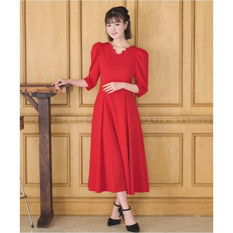 【TaKuMi】日系品牌 夏季新款 S 气质显瘦收腰喇叭形轮廓连衣裙