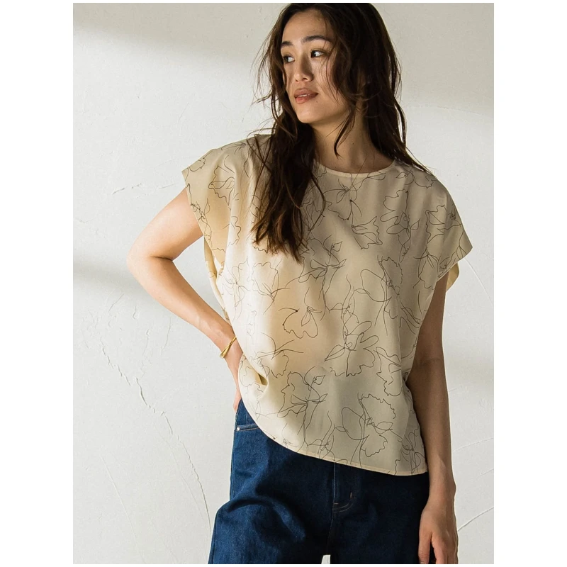 【TaKuMi】日系品牌 夏季新款 M 印花薄款圆领百搭休闲宽松上衣衬衫