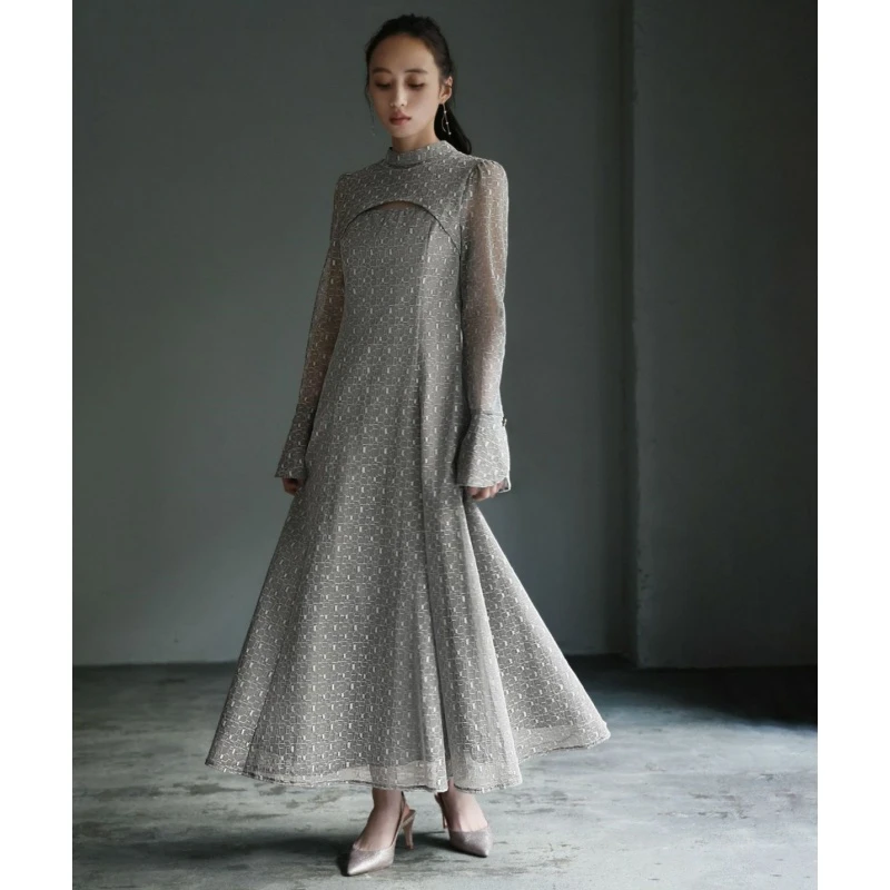 【TaKuMi】日系品牌 明星同款 G 重工蕾丝刺绣气质优雅修身连衣裙