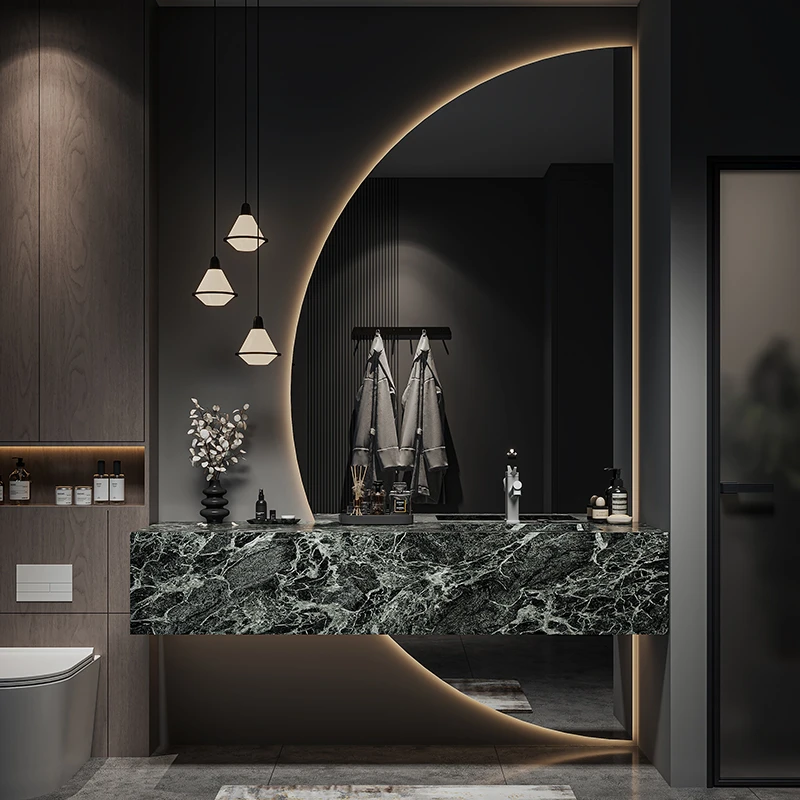 定制酒店风岩板浴室柜组合一体盆无缝陶瓷盆洗漱台卫生间洗手盆柜